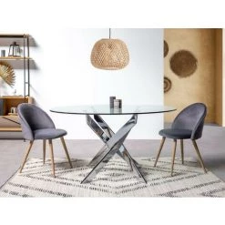 Table à Manger BOBOCHIC - Table à Manger Ronde ASTOR Verre Et Métal Chromé Argent 120 -BOBOCHIC Soldes 2022 26042319 2