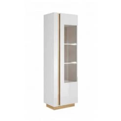 Rangement Vitrine BOBOCHIC - Vitrine 1 Porte ARCOMA Blanc Brillant Et Chêne - Blanc