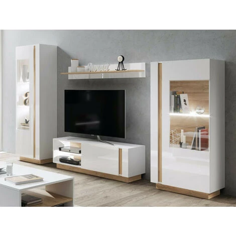 Rangement Vitrine BOBOCHIC - Vitrine 1 Porte ARCOMA Blanc Brillant Et Chêne - Blanc 4 Rangement Vitrine BOBOCHIC - Vitrine 1 Porte ARCOMA Blanc Brillant Et Chêne - Blanc – Image 2