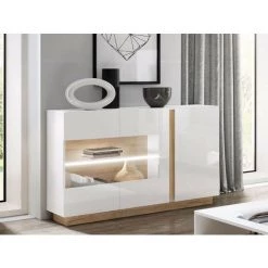 Buffets BOBOCHIC - Buffet 139 Cm Portes Vitrées ARCOMA Blanc Brillant Et Chêne - Blanc -BOBOCHIC Soldes 2022 26660899 3