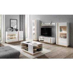Buffets BOBOCHIC - Buffet 139 Cm Portes Vitrées ARCOMA Blanc Brillant Et Chêne - Blanc -BOBOCHIC Soldes 2022 26660899 4