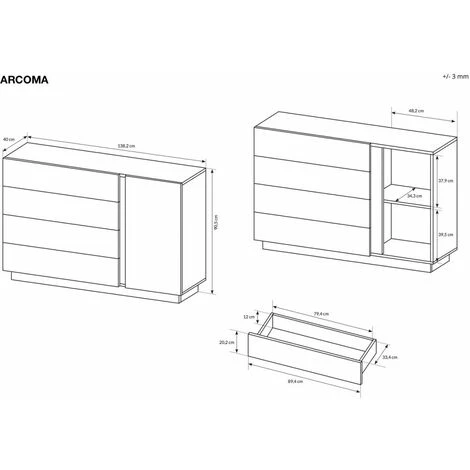 Commodes BOBOCHIC - Commode 4 Tiroirs 1 Porte Blanc Brillant Et Chêne - Blanc 6 Commodes BOBOCHIC - Commode 4 Tiroirs 1 Porte Blanc Brillant Et Chêne - Blanc – Image 4