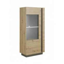Rangement Vitrine BOBOCHIC - Vitrine 1 Porte ARCOMA Chêne Et Gris - Marron