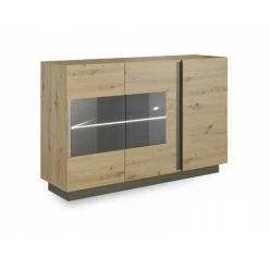 Buffets BOBOCHIC - Buffet 139 Cm Portes Vitrées ARCOMA Chêne Et Gris - Chêne