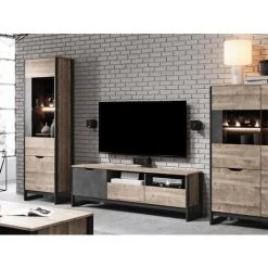Meubles TV BOBOCHIC - Meuble TV 161 Cm ARDENSIA Chêne Vieilli Et Graphite - Chêne Et Noir -BOBOCHIC Soldes 2022 26660956 3
