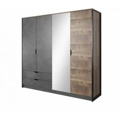 Armoires BOBOCHIC - Armoire L220 Cm ARDENSIA Chêne Vieilli Et Graphite - Marron