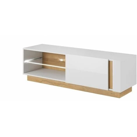 Séjour Complet BOBOCHIC - Séjour Complet ARCOMA Avec Buffet + Table Basse + 2 Vitrines + Etagère Murale + Meuble TV Blanc Brillant Et Chêne - Blanc 6 Séjour Complet BOBOCHIC - Séjour Complet ARCOMA Avec Buffet + Table Basse + 2 Vitrines + Etagère Murale + Meuble TV Blanc Brillant Et Chêne - Blanc – Image 4