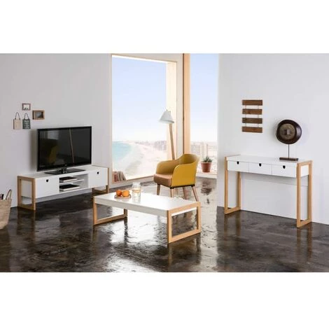 Tables Basses BOBOCHIC - Table Basse CUBE Bois Clair Et Blanc - Blanc 5 Tables Basses BOBOCHIC - Table Basse CUBE Bois Clair Et Blanc - Blanc â Image 3