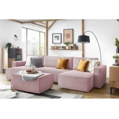 Canapé Panoramique Convertible BOBOCHIC - Canapé Panoramique Convertible Coffre NIHAD Velours Côtelé Avec Pouf Panoramique Lilas - Lilas -BOBOCHIC Soldes 2022 27574904 2