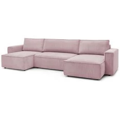 Canapé Panoramique Convertible BOBOCHIC - Canapé Panoramique Convertible Coffre NIHAD Velours Côtelé Avec Pouf Panoramique Lilas - Lilas -BOBOCHIC Soldes 2022 27574904 3