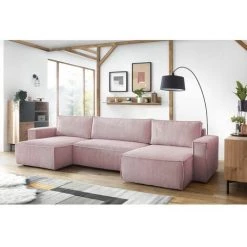 Canapé Panoramique Convertible BOBOCHIC - Canapé Panoramique Convertible Coffre NIHAD Velours Côtelé Avec Pouf Panoramique Lilas - Lilas -BOBOCHIC Soldes 2022 27574904 4