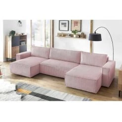 Canapé Panoramique Convertible BOBOCHIC - Canapé Panoramique Convertible Coffre NIHAD Velours Côtelé Avec Pouf Panoramique Lilas - Lilas -BOBOCHIC Soldes 2022 27574904 5