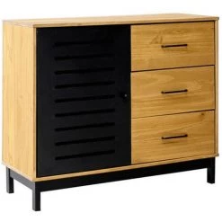Buffets BOBOCHIC - Buffet 1 Porte AUSTIN Noir Et Bois Clair - Bois Et Noir