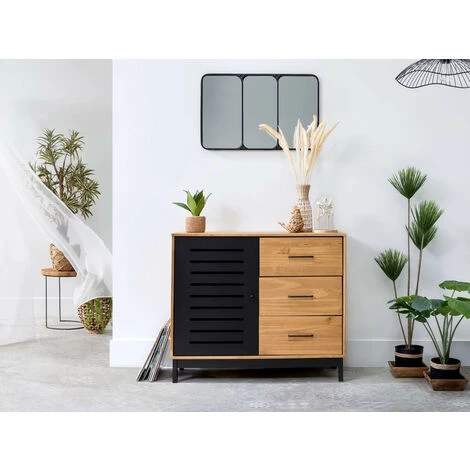 Buffets BOBOCHIC - Buffet 1 Porte AUSTIN Noir Et Bois Clair - Bois Et Noir 4 Buffets BOBOCHIC - Buffet 1 Porte AUSTIN Noir Et Bois Clair - Bois Et Noir – Image 2