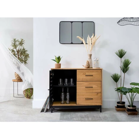 Buffets BOBOCHIC - Buffet 1 Porte AUSTIN Noir Et Bois Clair - Bois Et Noir 5 Buffets BOBOCHIC - Buffet 1 Porte AUSTIN Noir Et Bois Clair - Bois Et Noir – Image 3