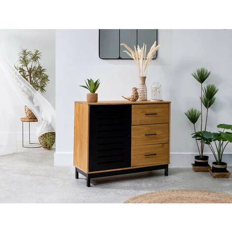 Buffets BOBOCHIC - Buffet 1 Porte AUSTIN Noir Et Bois Clair - Bois Et Noir 6 Buffets BOBOCHIC - Buffet 1 Porte AUSTIN Noir Et Bois Clair - Bois Et Noir – Image 4