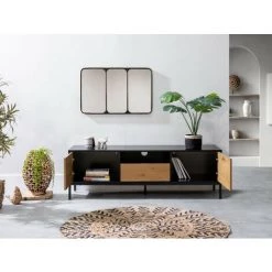 Meubles TV BOBOCHIC - Meuble TV 140 Cm RAVEN Noir Et Imitation Chêne - Chêne Et Noir 9 Meubles TV BOBOCHIC - Meuble TV 140 Cm RAVEN Noir Et Imitation Chêne - Chêne Et Noir -BOBOCHIC Soldes 2022 28046601 3