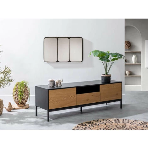 Meubles TV BOBOCHIC - Meuble TV 140 Cm RAVEN Noir Et Imitation Chêne - Chêne Et Noir 6 Meubles TV BOBOCHIC - Meuble TV 140 Cm RAVEN Noir Et Imitation Chêne - Chêne Et Noir – Image 4