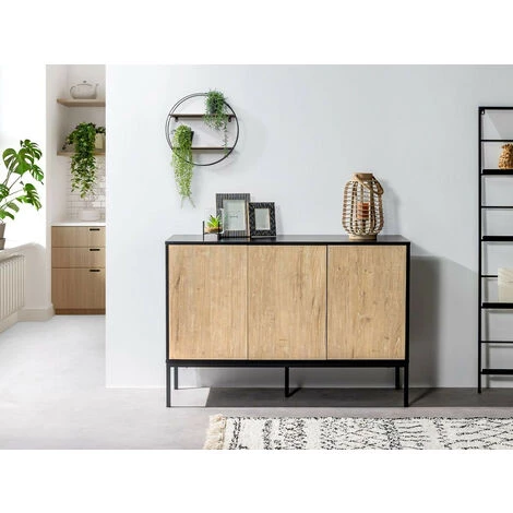 Buffets BOBOCHIC - Buffet 120 Cm 3 Portes RAVEN Imitation Chêne Blanchi - Chêne Et Noir 4 Buffets BOBOCHIC - Buffet 120 Cm 3 Portes RAVEN Imitation Chêne Blanchi - Chêne Et Noir – Image 2