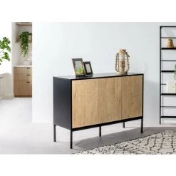 Buffets BOBOCHIC - Buffet 120 Cm 3 Portes RAVEN Imitation Chêne Blanchi - Chêne Et Noir 9 Buffets BOBOCHIC - Buffet 120 Cm 3 Portes RAVEN Imitation Chêne Blanchi - Chêne Et Noir -BOBOCHIC Soldes 2022 28046604 3