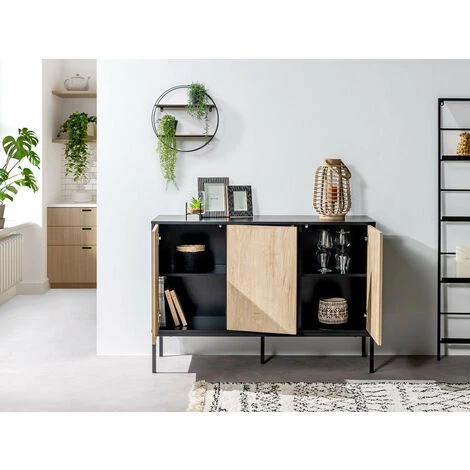 Buffets BOBOCHIC - Buffet 120 Cm 3 Portes RAVEN Imitation Chêne Blanchi - Chêne Et Noir 6 Buffets BOBOCHIC - Buffet 120 Cm 3 Portes RAVEN Imitation Chêne Blanchi - Chêne Et Noir – Image 4