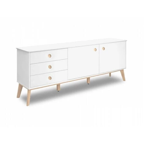 Buffets BOBOCHIC - Buffet 180 Cm AVORIAZ Blanc Et Naturel - Blanc 3 Buffets BOBOCHIC - Buffet 180 Cm AVORIAZ Blanc Et Naturel - Blanc