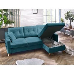 BOBOCHIC Sweden - Canapé D'angle Convertible - Avec Coffre - Style Scandinave - Droit Couleur - Bleu Canard - Bleu Canard -BOBOCHIC Soldes 2022 28223871 4