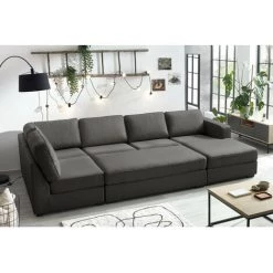 Canapé Panoramique Convertible BOBOCHIC - Canapé Panoramique Convertible MEGA Avec Pouf Angle Droit Gris Foncé - Gris Foncé -BOBOCHIC Soldes 2022 28381435 4