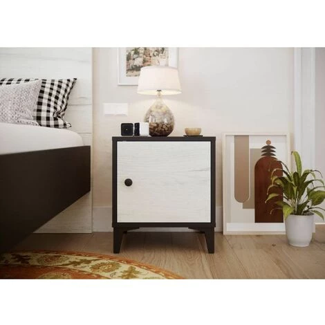 Table De Chevet BOBOCHIC - Chevet 1 Porte MIAMI Noir Et Blanc - Noir 4 Table De Chevet BOBOCHIC - Chevet 1 Porte MIAMI Noir Et Blanc - Noir – Image 2