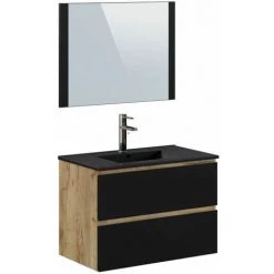 BOBOCHIC Ensemble De Salle De Bain 80 Cm AKELA Avec Colonne Chêne Et Noir - Marron