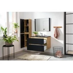 BOBOCHIC Ensemble De Salle De Bain 80 Cm AKELA Avec Colonne Chêne Et Noir - Marron -BOBOCHIC Soldes 2022 28424275 3