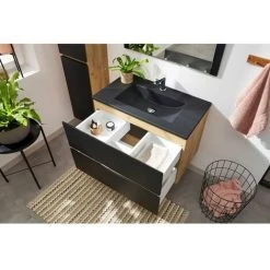 BOBOCHIC Ensemble De Salle De Bain 80 Cm AKELA Avec Colonne Chêne Et Noir - Marron -BOBOCHIC Soldes 2022 28424275 4