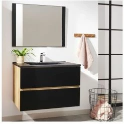 BOBOCHIC Ensemble De Salle De Bain 80 Cm AKELA Avec Colonne Chêne Et Noir - Marron -BOBOCHIC Soldes 2022 28424275 5