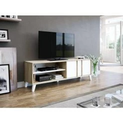 Meubles TV BOBOCHIC - Meuble TV 150 Cm OTTA Imitation Bois Et Blanc - Marron -BOBOCHIC Soldes 2022 28424307 2