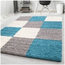 Tapis BOBOCHIC - Tapis Shaggy ANITA Motif Graphique 60x110 Bleu - Bleu -BOBOCHIC Soldes 2022 29296902 4