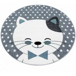 Tapis Enfant BOBOCHIC - Tapis Enfant Shaggy Rond CHAT Imprimé 120x120 Bleu - Bleu