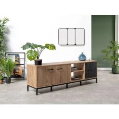 Meubles TV BOBOCHIC - Meuble TV 180 Cm ELYSEE Effet Chêne Et Imitation Marbre Noir - Chêne Et Noir -BOBOCHIC Soldes 2022 29441915 3