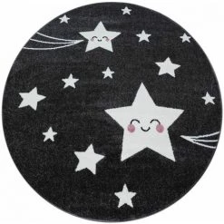Tapis Enfant BOBOCHIC - Tapis Enfant Shaggy Rond ETOILES Imprimé 120x120 Gris - Gris