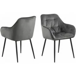 Chaise Et Fauteuil De Table BOBOCHIC - Lot De 2 Fauteuils De Table BEA Velours Gris - Gris