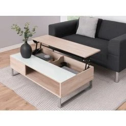 Tables Basses BOBOCHIC - Table Basse Avec Plateau Relevable AZEA Chêne - Bois Et Blanc -BOBOCHIC Soldes 2022 29780551 3
