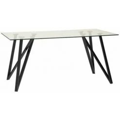 Table à Manger BOBOCHIC - Table à Manger 160 Cm YORK Verre Trempé Et Métal Noir - Noir