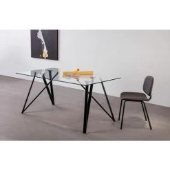 Table à Manger BOBOCHIC - Table à Manger 160 Cm YORK Verre Trempé Et Métal Noir - Noir -BOBOCHIC Soldes 2022 30115450 3