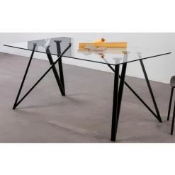Table à Manger BOBOCHIC - Table à Manger 160 Cm YORK Verre Trempé Et Métal Noir - Noir -BOBOCHIC Soldes 2022 30115450 4