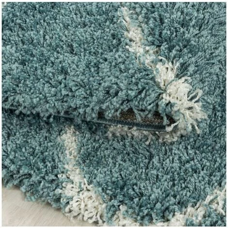 Tapis BOBOCHIC - Tapis Shaggy Rond SAFI Motif Berbère 80x80 Bleu - Bleu 5 Tapis BOBOCHIC - Tapis Shaggy Rond SAFI Motif Berbère 80x80 Bleu - Bleu – Image 3