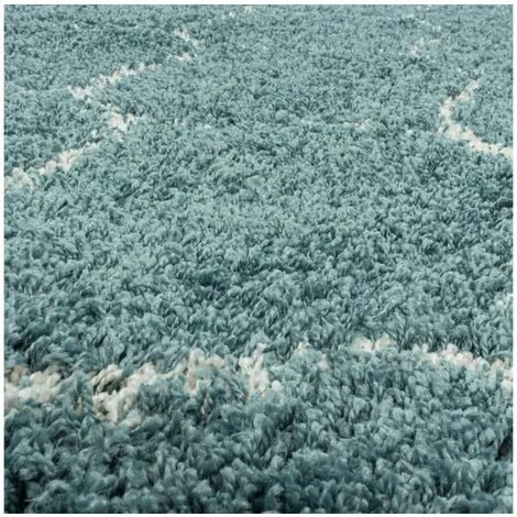 Tapis BOBOCHIC - Tapis Shaggy Rond SAFI Motif Berbère 80x80 Bleu - Bleu 6 Tapis BOBOCHIC - Tapis Shaggy Rond SAFI Motif Berbère 80x80 Bleu - Bleu – Image 4