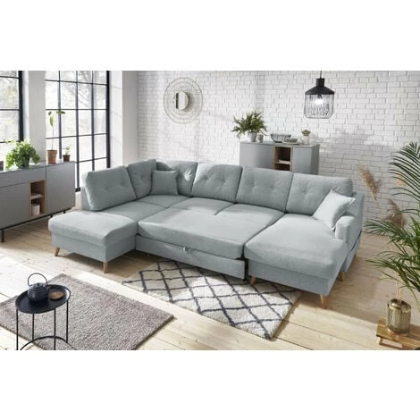 Bobochic Sweden - Canapé D'angle Panoramique - Convertible Avec Coffre - 7 Places - Gauche Couleur - Gris Clair - Gris Clair 5 Bobochic Sweden - Canapé D'angle Panoramique - Convertible Avec Coffre - 7 Places - Gauche Couleur - Gris Clair - Gris Clair – Image 3