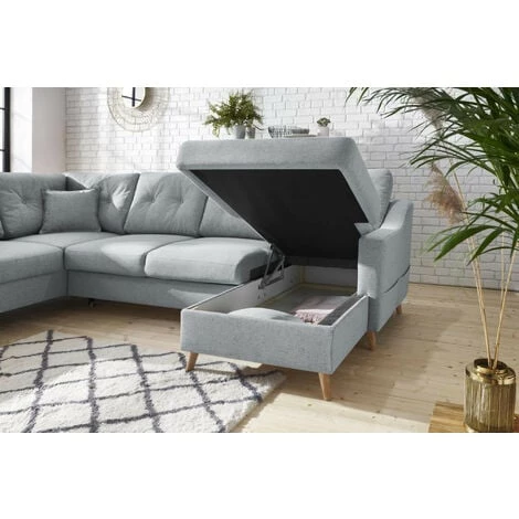 Bobochic Sweden - Canapé D'angle Panoramique - Convertible Avec Coffre - 7 Places - Gauche Couleur - Gris Clair - Gris Clair 7 Bobochic Sweden - Canapé D'angle Panoramique - Convertible Avec Coffre - 7 Places - Gauche Couleur - Gris Clair - Gris Clair – Image 5