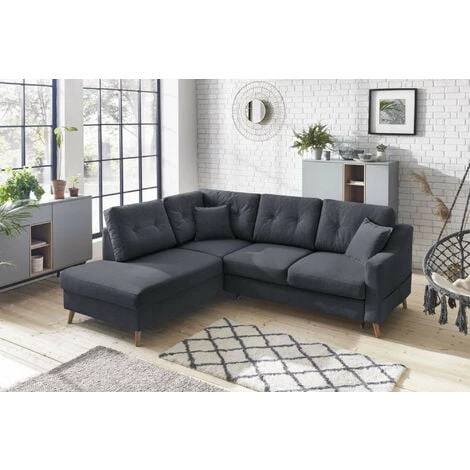 Bobochic Sweden - Canapé D'angle Convertible - 5 Places - Style Scandinave - Gauche Couleur - Gris Foncé - Gris Foncé 5 Bobochic Sweden - Canapé D'angle Convertible - 5 Places - Style Scandinave - Gauche Couleur - Gris Foncé - Gris Foncé – Image 3