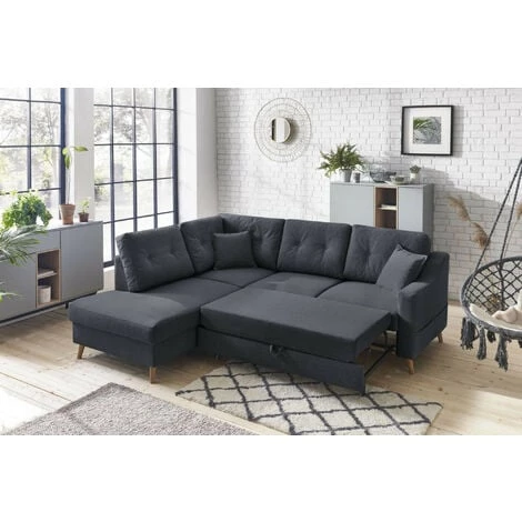 Bobochic Sweden - Canapé D'angle Convertible - 5 Places - Style Scandinave - Gauche Couleur - Gris Foncé - Gris Foncé 6 Bobochic Sweden - Canapé D'angle Convertible - 5 Places - Style Scandinave - Gauche Couleur - Gris Foncé - Gris Foncé – Image 4