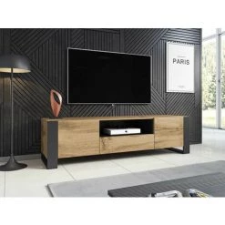 Meubles TV BOBOCHIC - Meuble TV 180 Cm NUNKI Imitation Bois Et Anthracite - Marron -BOBOCHIC Soldes 2022 32389151 3
